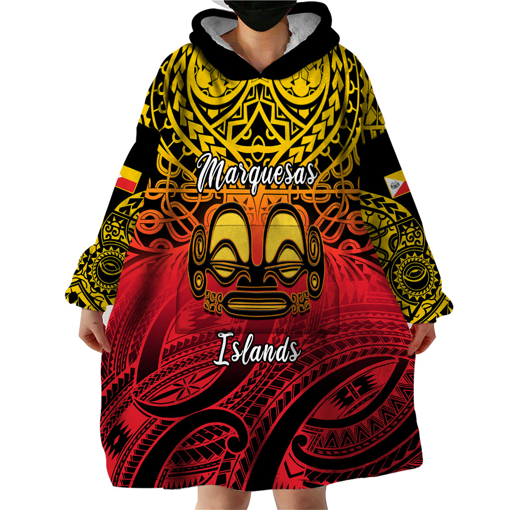 Personalised Marquesas Islands Wearable Blanket Hoodie Tiki Polynesian Marquesan Pattern - Wonder Print Shop