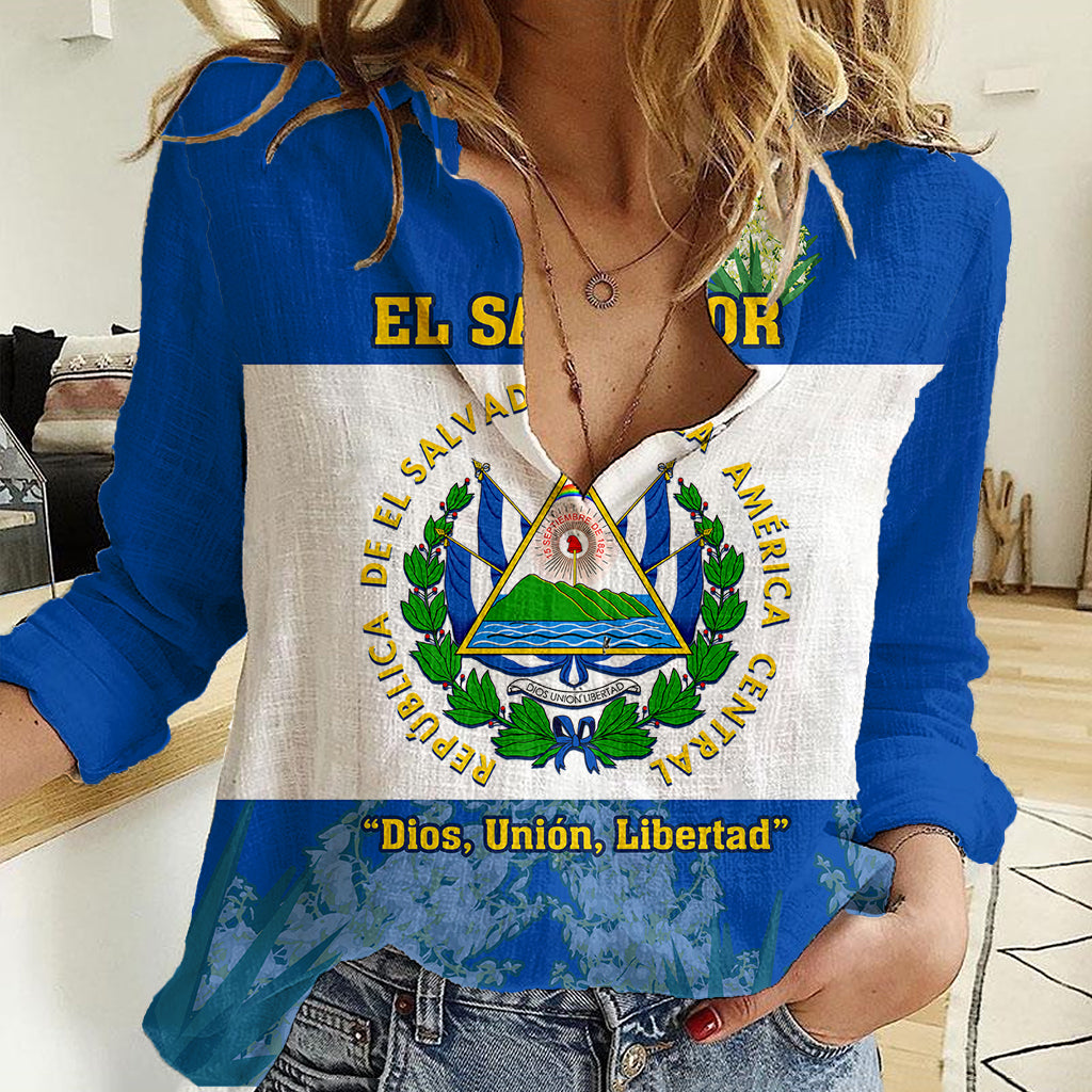 El Salvador Women Casual Shirt Coat Of Arms Mix Flor De Izote - Wonder Print Shop