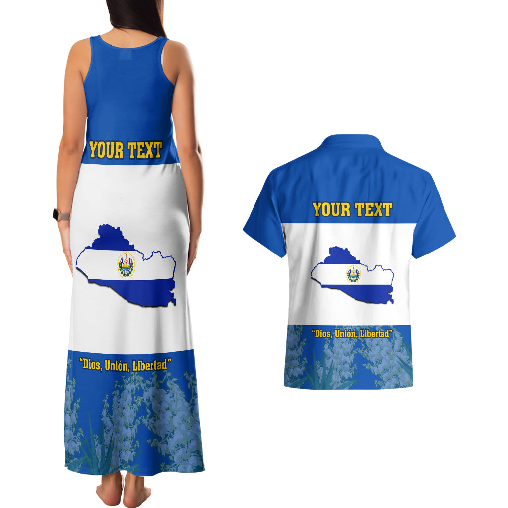 Custom El Salvador Couples Matching Tank Maxi Dress And Hawaiian Shirt Coat Of Arms Mix Flor De Izote - Wonder Print Shop