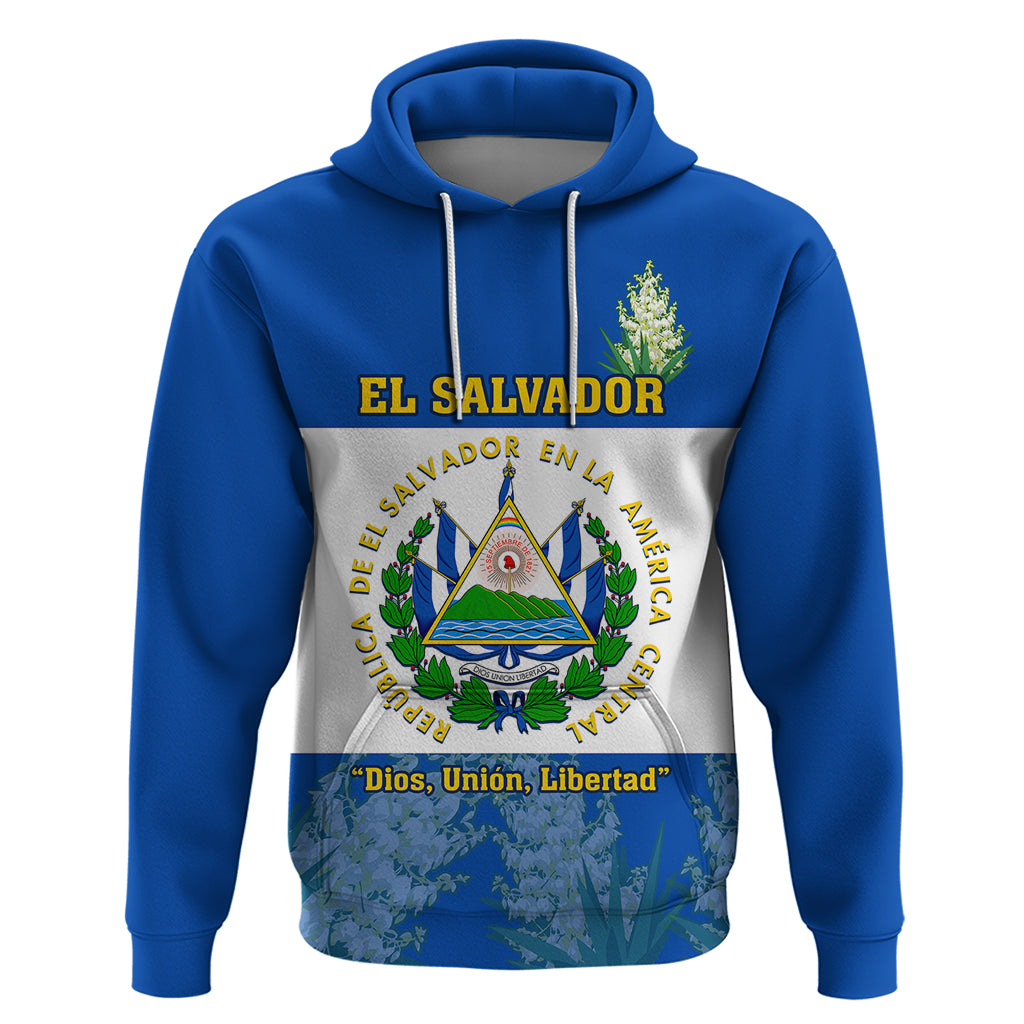Custom El Salvador Hoodie Coat Of Arms Mix Flor De Izote - Wonder Print Shop