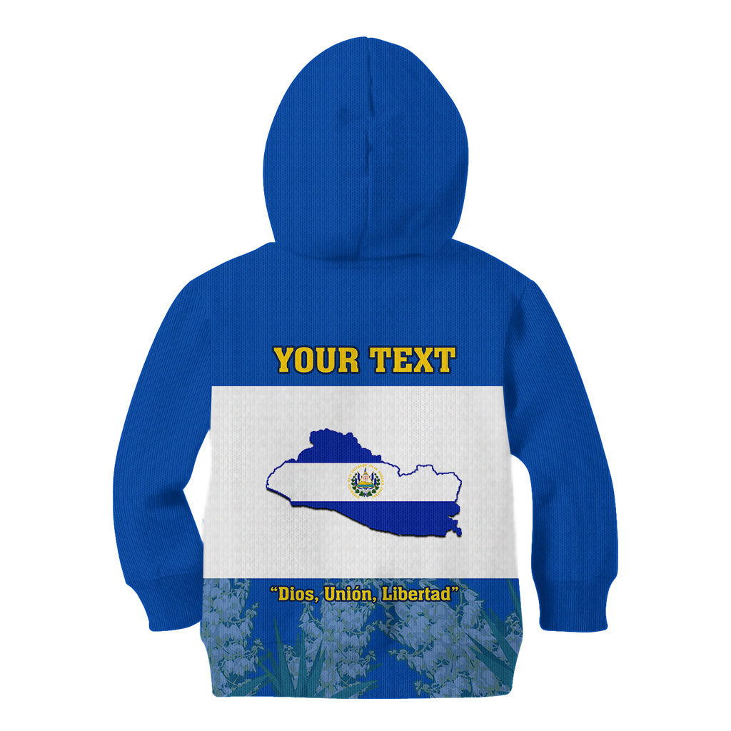 Custom El Salvador Kid Hoodie Coat Of Arms Mix Flor De Izote - Wonder Print Shop