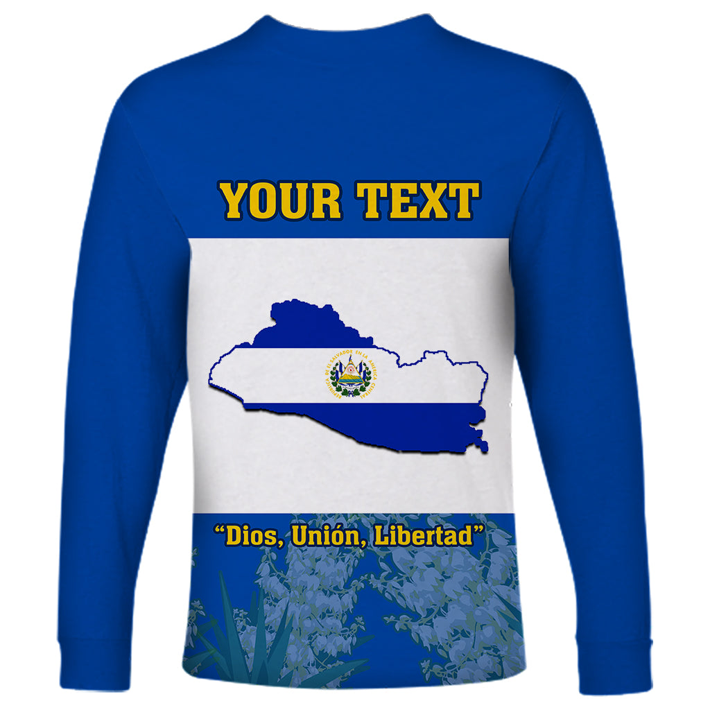 Custom El Salvador Long Sleeve Shirt Coat Of Arms Mix Flor De Izote - Wonder Print Shop