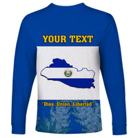 Custom El Salvador Long Sleeve Shirt Coat Of Arms Mix Flor De Izote - Wonder Print Shop