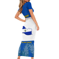 Custom El Salvador Short Sleeve Bodycon Dress Coat Of Arms Mix Flor De Izote - Wonder Print Shop