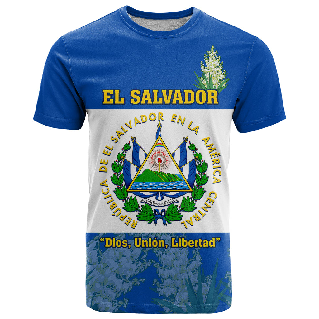 Custom El Salvador T Shirt Coat Of Arms Mix Flor De Izote - Wonder Print Shop