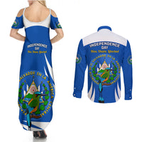 El Salvador Independence Day Couples Matching Summer Maxi Dress and Long Sleeve Button Shirts Torogoz With Coat Of Arms Proud - Wonder Print Shop