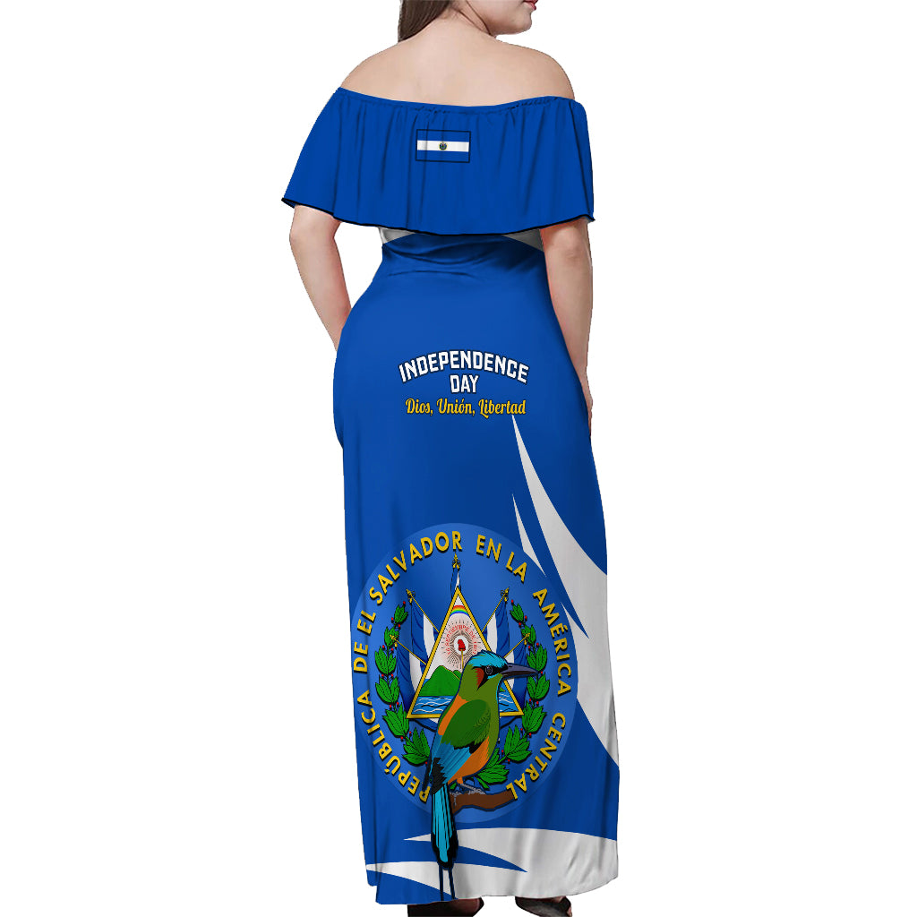 El Salvador Independence Day Off Shoulder Maxi Dress Torogoz With Coat Of Arms Proud - Wonder Print Shop