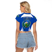 El Salvador Independence Day Raglan Cropped T Shirt Torogoz With Coat Of Arms Proud - Wonder Print Shop