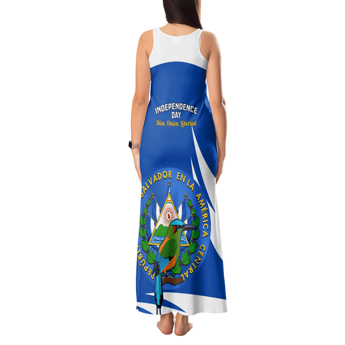 El Salvador Independence Day Tank Maxi Dress Torogoz With Coat Of Arms Proud - Wonder Print Shop