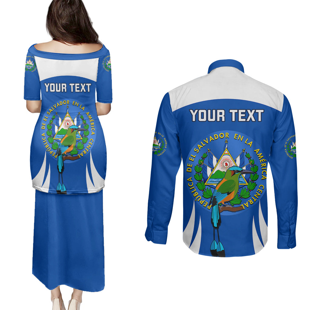 Custom El Salvador Independence Day Couples Matching Puletasi Dress and Long Sleeve Button Shirts Torogoz With Coat Of Arms Proud - Wonder Print Shop