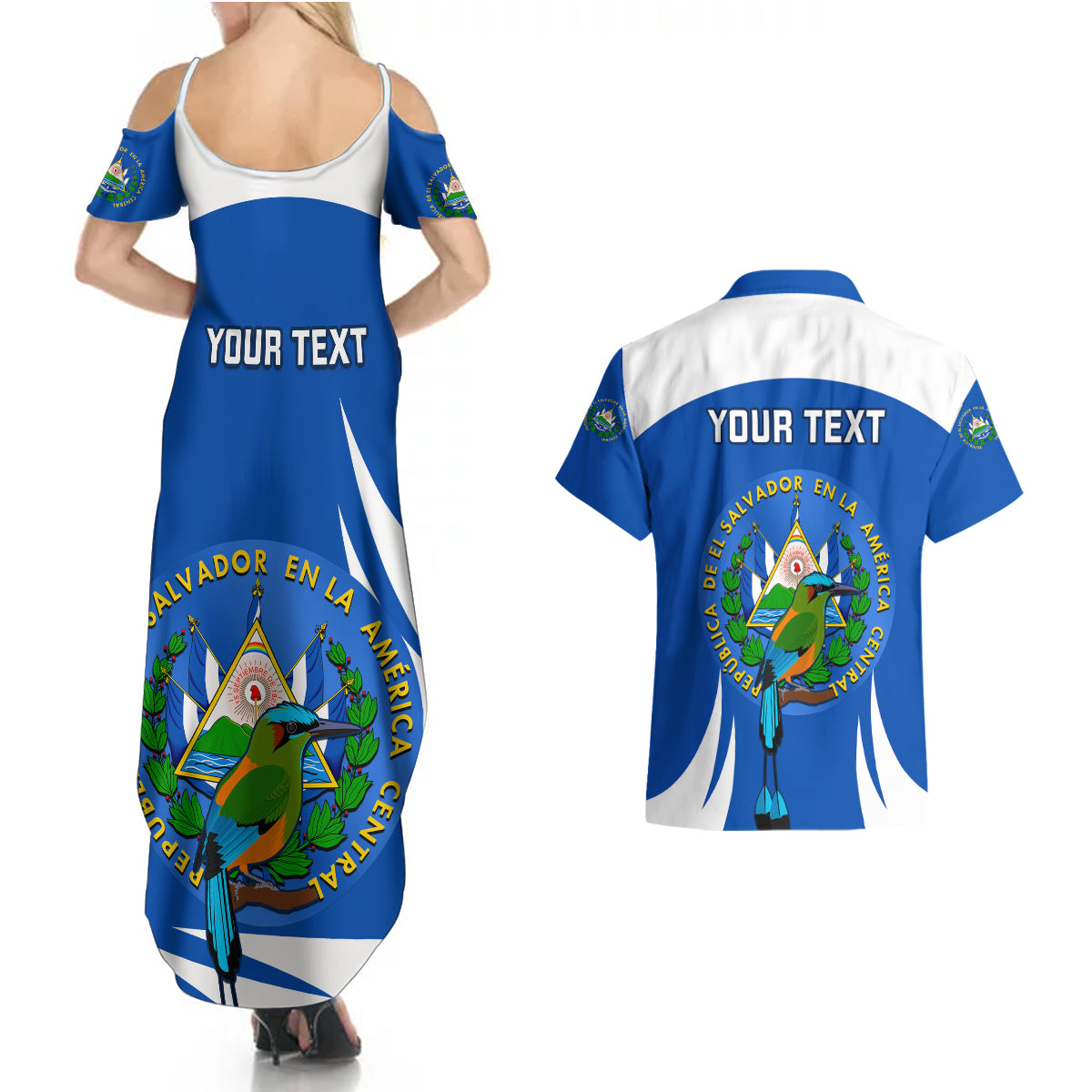 Custom El Salvador Independence Day Couples Matching Summer Maxi Dress and Hawaiian Shirt Torogoz With Coat Of Arms Proud - Wonder Print Shop