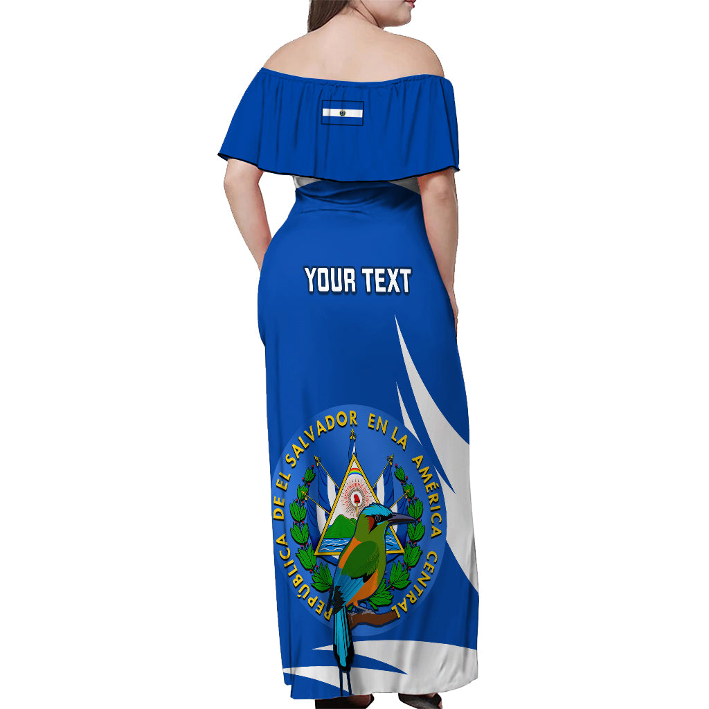Custom El Salvador Independence Day Off Shoulder Maxi Dress Torogoz With Coat Of Arms Proud - Wonder Print Shop