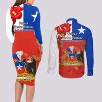 Chile Independence Day Couples Matching Long Sleeve Bodycon Dress and Long Sleeve Button Shirts Chilean Copihue Felices Fiestas Patrias - Wonder Print Shop
