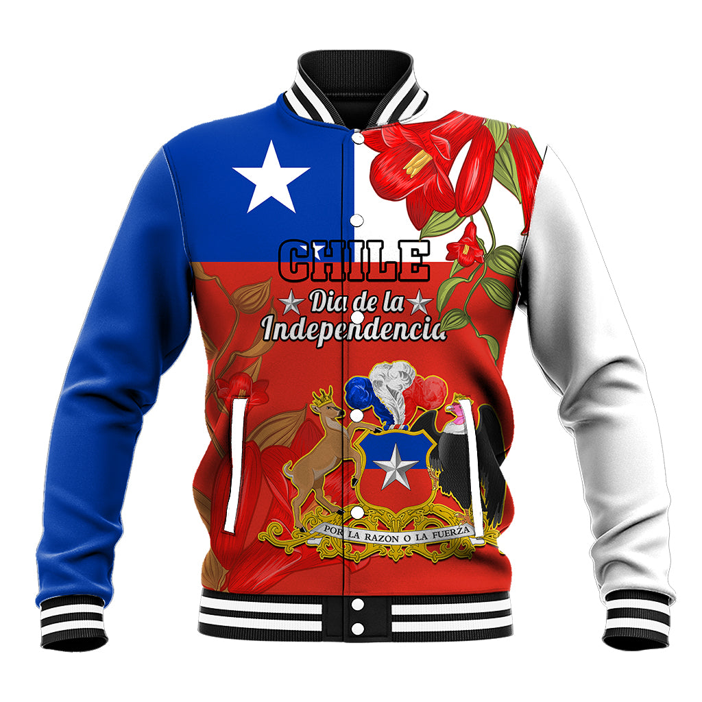 Custom Chile Independence Day Baseball Jacket Chilean Copihue Felices Fiestas Patrias - Wonder Print Shop