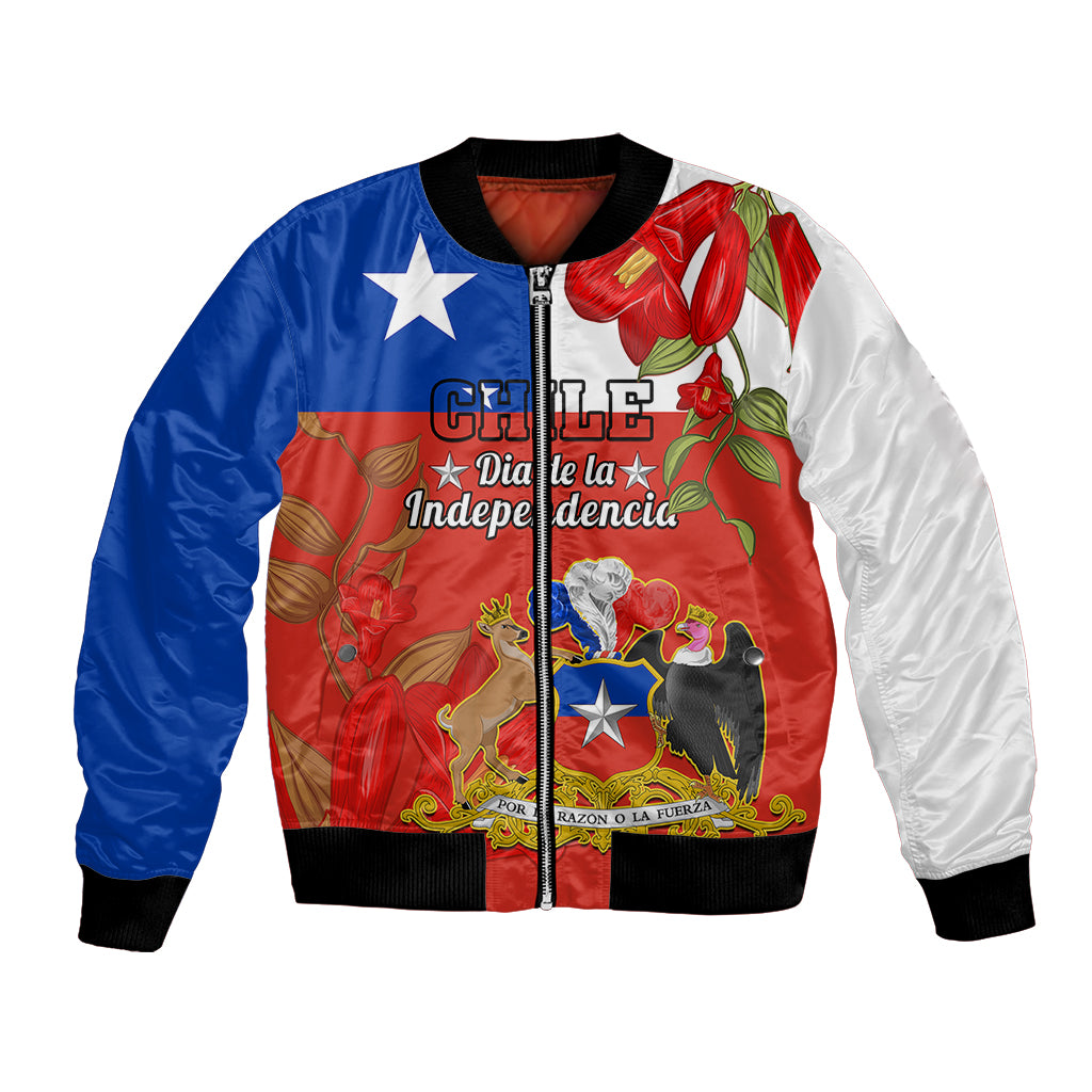 Custom Chile Independence Day Bomber Jacket Chilean Copihue Felices Fiestas Patrias - Wonder Print Shop