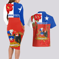 Custom Chile Independence Day Couples Matching Long Sleeve Bodycon Dress and Hawaiian Shirt Chilean Copihue Felices Fiestas Patrias - Wonder Print Shop