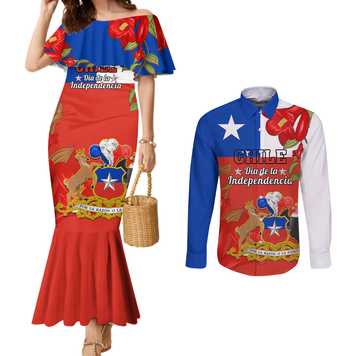 custom-chile-independence-day-couples-matching-mermaid-dress-and-long-sleeve-button-shirts-chilean-copihue-felices-fiestas-patrias