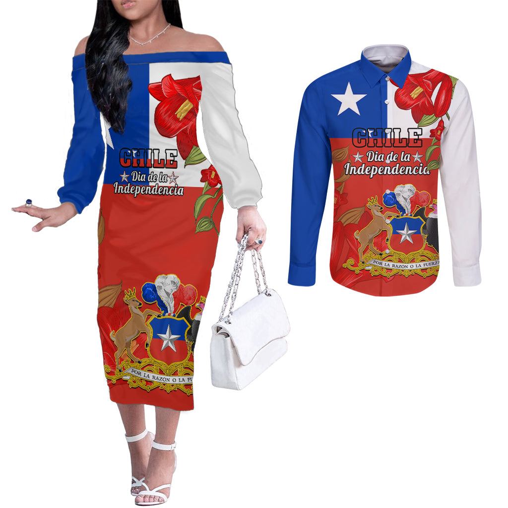 custom-chile-independence-day-couples-matching-off-the-shoulder-long-sleeve-dress-and-long-sleeve-button-shirts-chilean-copihue-felices-fiestas-patrias