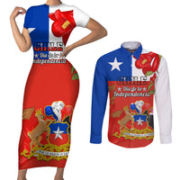 Custom Chile Independence Day Couples Matching Short Sleeve Bodycon Dress and Long Sleeve Button Shirts Chilean Copihue Felices Fiestas Patrias - Wonder Print Shop
