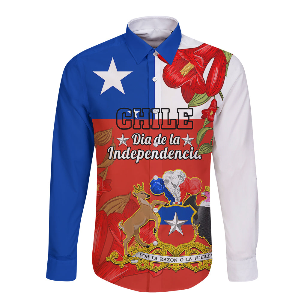 Custom Chile Independence Day Long Sleeve Button Shirt Chilean Copihue Felices Fiestas Patrias - Wonder Print Shop