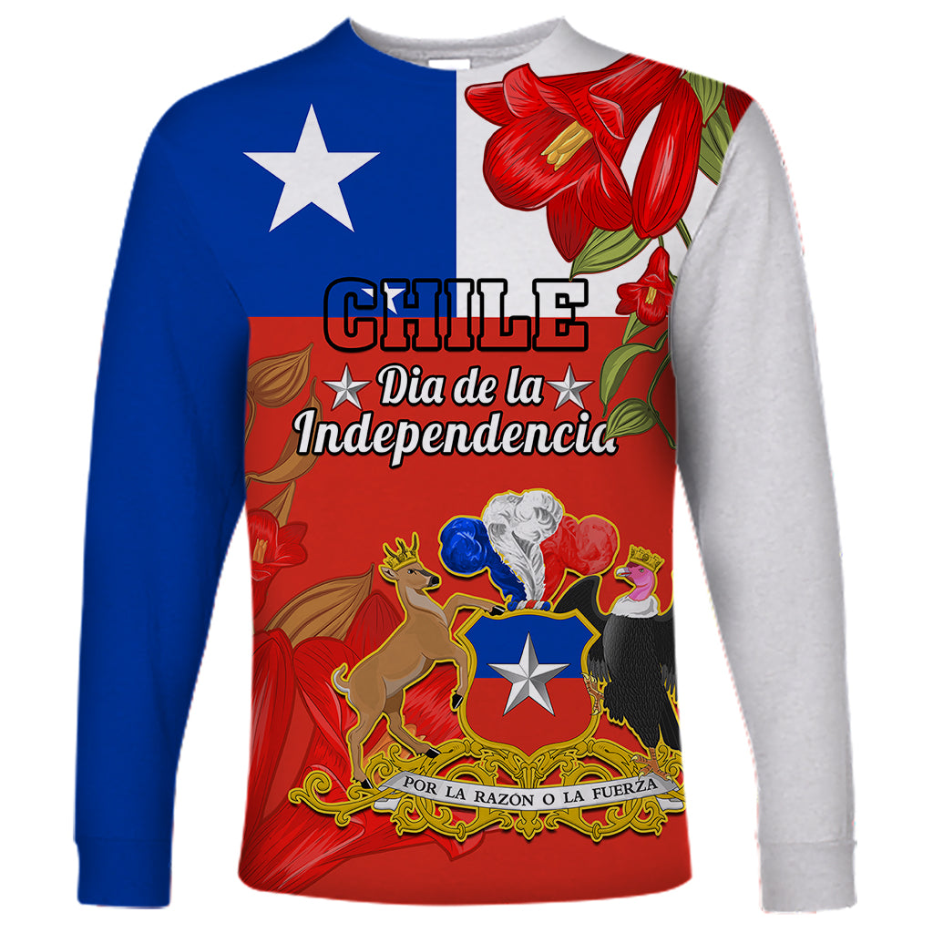 Custom Chile Independence Day Long Sleeve Shirt Chilean Copihue Felices Fiestas Patrias - Wonder Print Shop