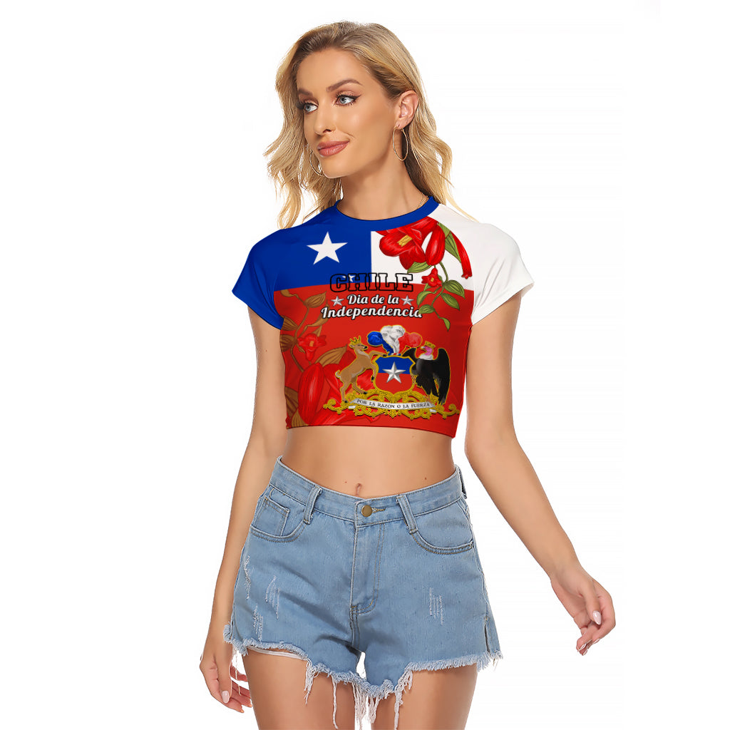 Custom Chile Independence Day Raglan Cropped T Shirt Chilean Copihue Felices Fiestas Patrias - Wonder Print Shop