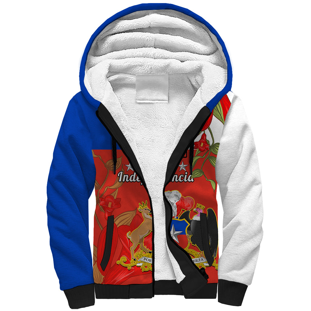 Custom Chile Independence Day Sherpa Hoodie Chilean Copihue Felices Fiestas Patrias - Wonder Print Shop