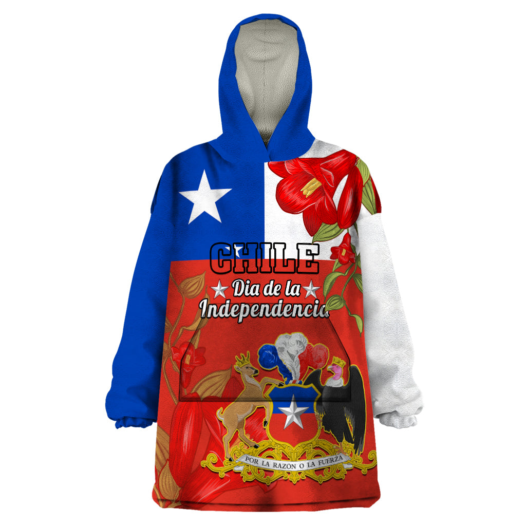Custom Chile Independence Day Wearable Blanket Hoodie Chilean Copihue Felices Fiestas Patrias - Wonder Print Shop