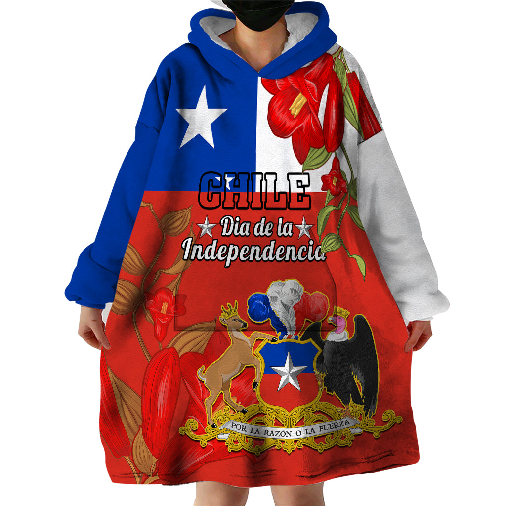 Custom Chile Independence Day Wearable Blanket Hoodie Chilean Copihue Felices Fiestas Patrias - Wonder Print Shop