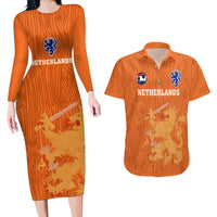 Netherlands Football Couples Matching Long Sleeve Bodycon Dress and Hawaiian Shirt Go Oranje 2023 World Cup - Wonder Print Shop