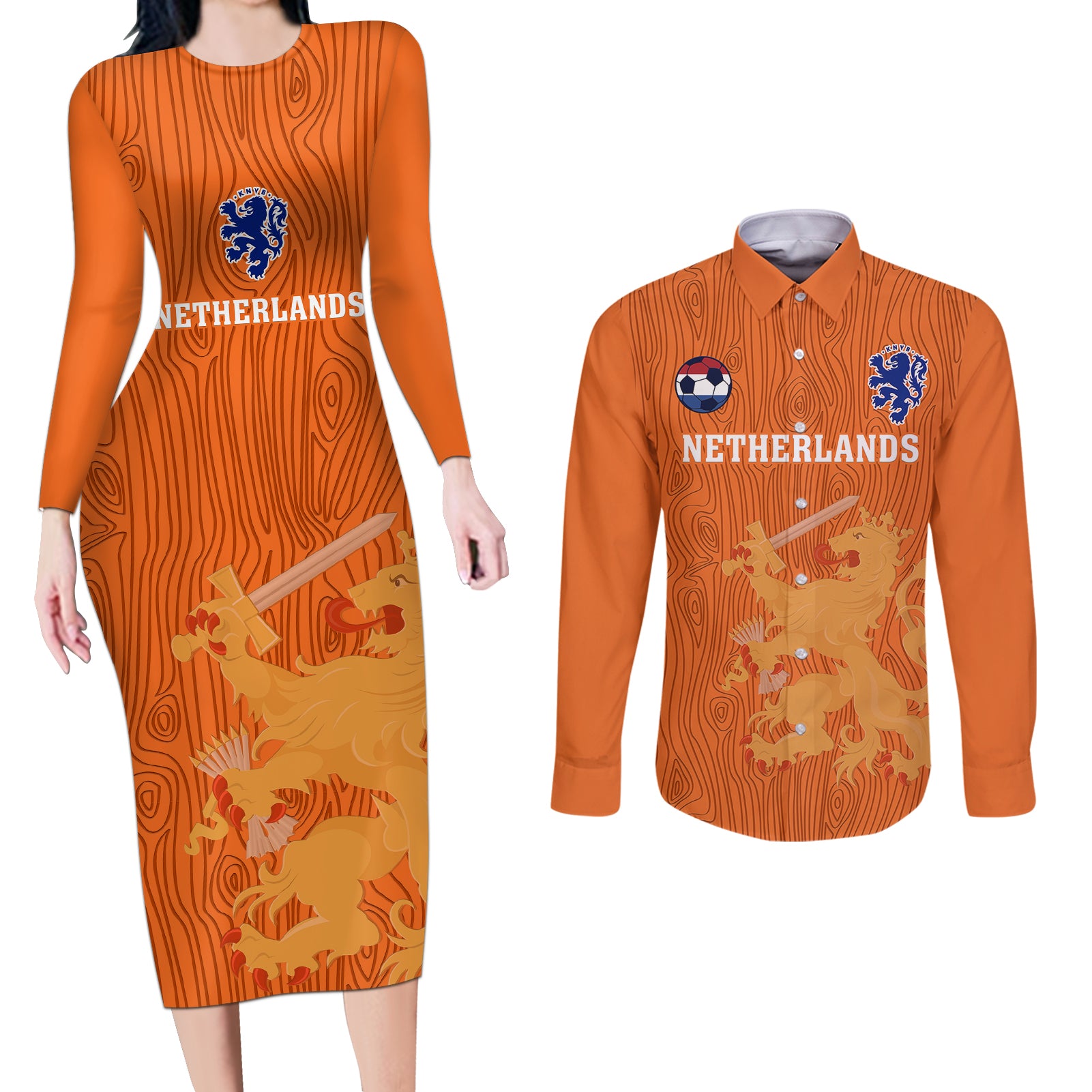 netherlands-football-couples-matching-long-sleeve-bodycon-dress-and-long-sleeve-button-shirts-go-oranje-2023-world-cup