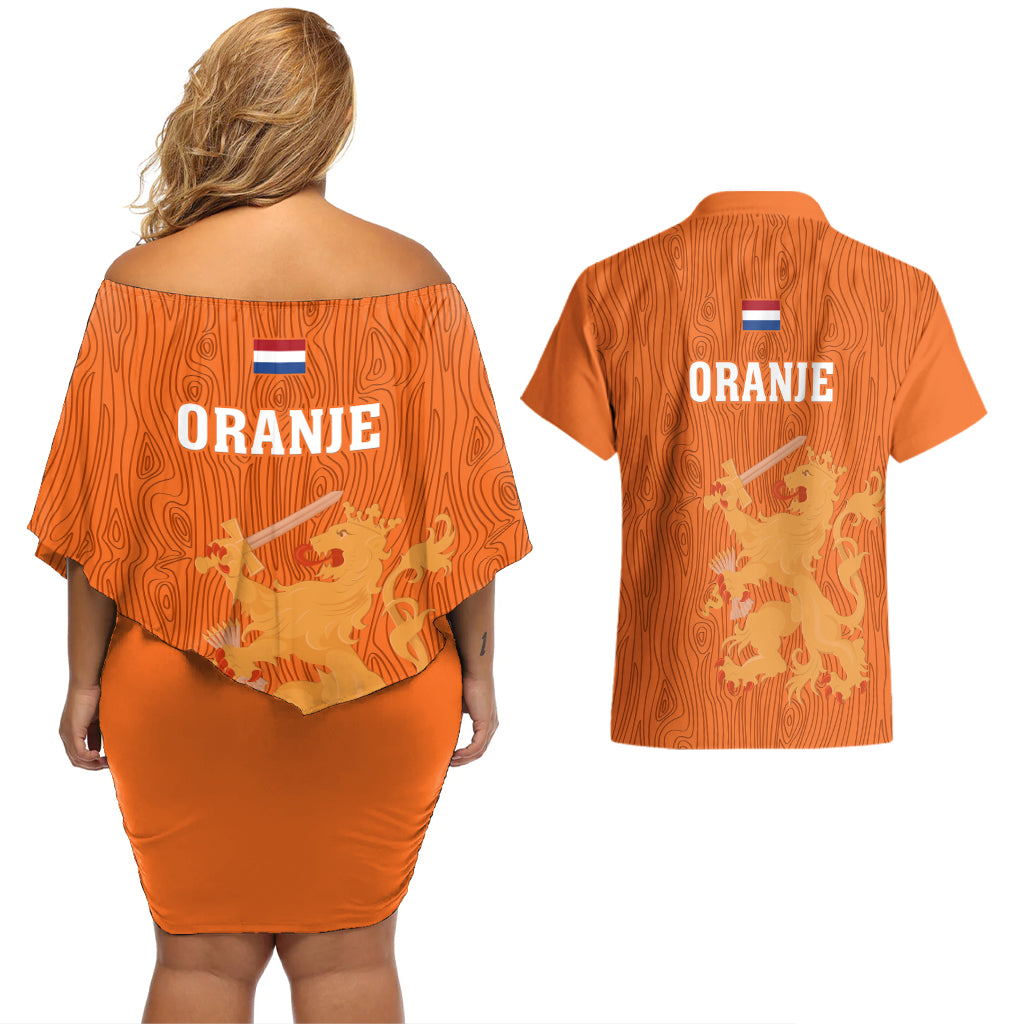 Netherlands Football Couples Matching Off Shoulder Short Dress and Hawaiian Shirt Go Oranje 2023 World Cup - Wonder Print Shop