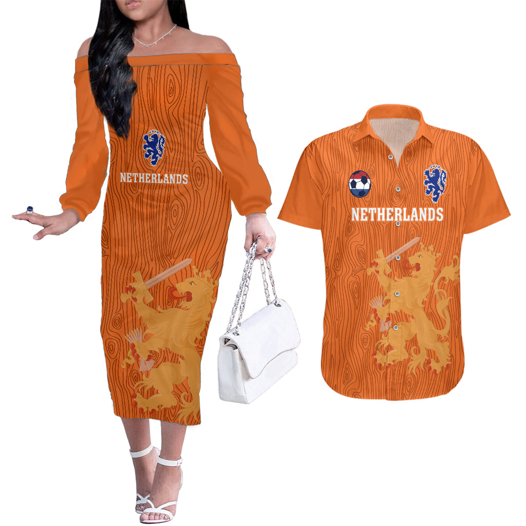 netherlands-football-couples-matching-off-the-shoulder-long-sleeve-dress-and-hawaiian-shirt-go-oranje-2023-world-cup