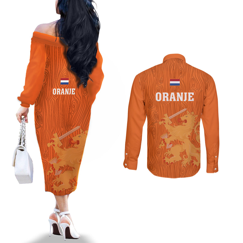 netherlands-football-couples-matching-off-the-shoulder-long-sleeve-dress-and-long-sleeve-button-shirts-go-oranje-2023-world-cup