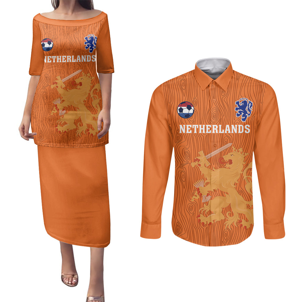 netherlands-football-couples-matching-puletasi-dress-and-long-sleeve-button-shirts-go-oranje-2023-world-cup