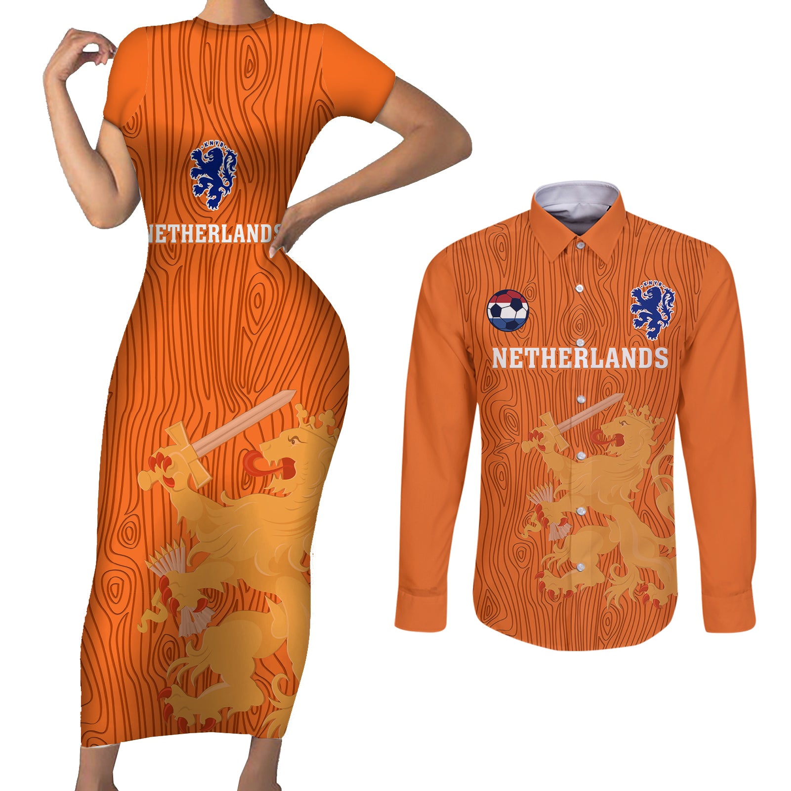 netherlands-football-couples-matching-short-sleeve-bodycon-dress-and-long-sleeve-button-shirts-go-oranje-2023-world-cup