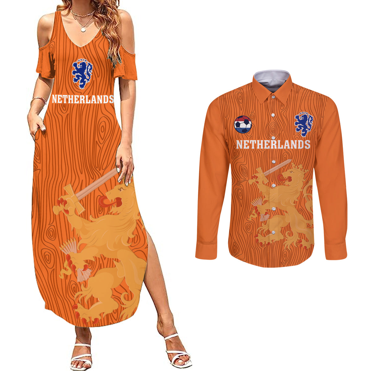 netherlands-football-couples-matching-summer-maxi-dress-and-long-sleeve-button-shirts-go-oranje-2023-world-cup