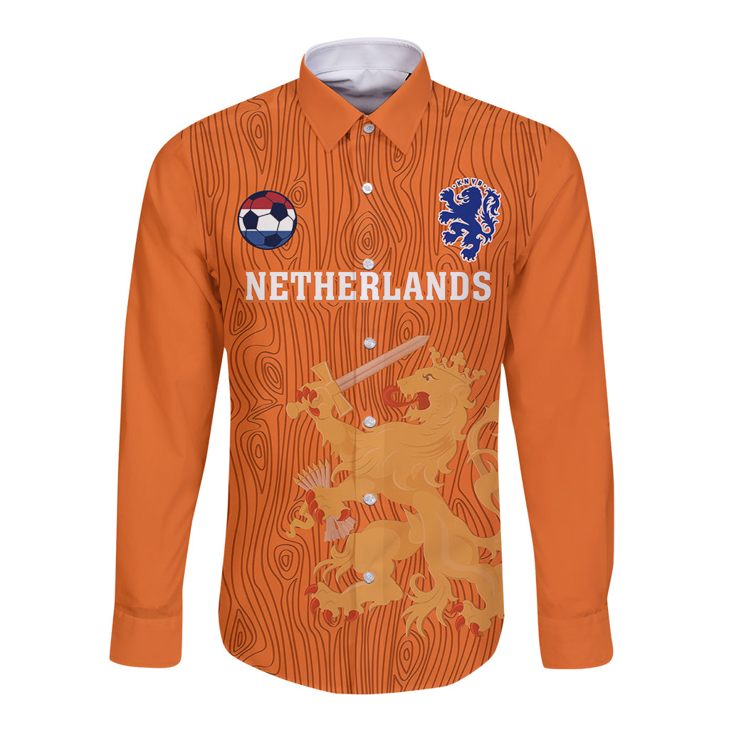 Custom Netherlands Football Long Sleeve Button Shirt Go Oranje 2023 World Cup - Wonder Print Shop