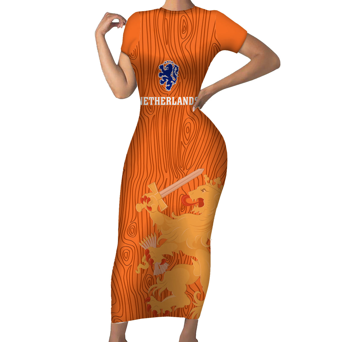 Custom Netherlands Football Short Sleeve Bodycon Dress Go Oranje 2023 World Cup - Wonder Print Shop