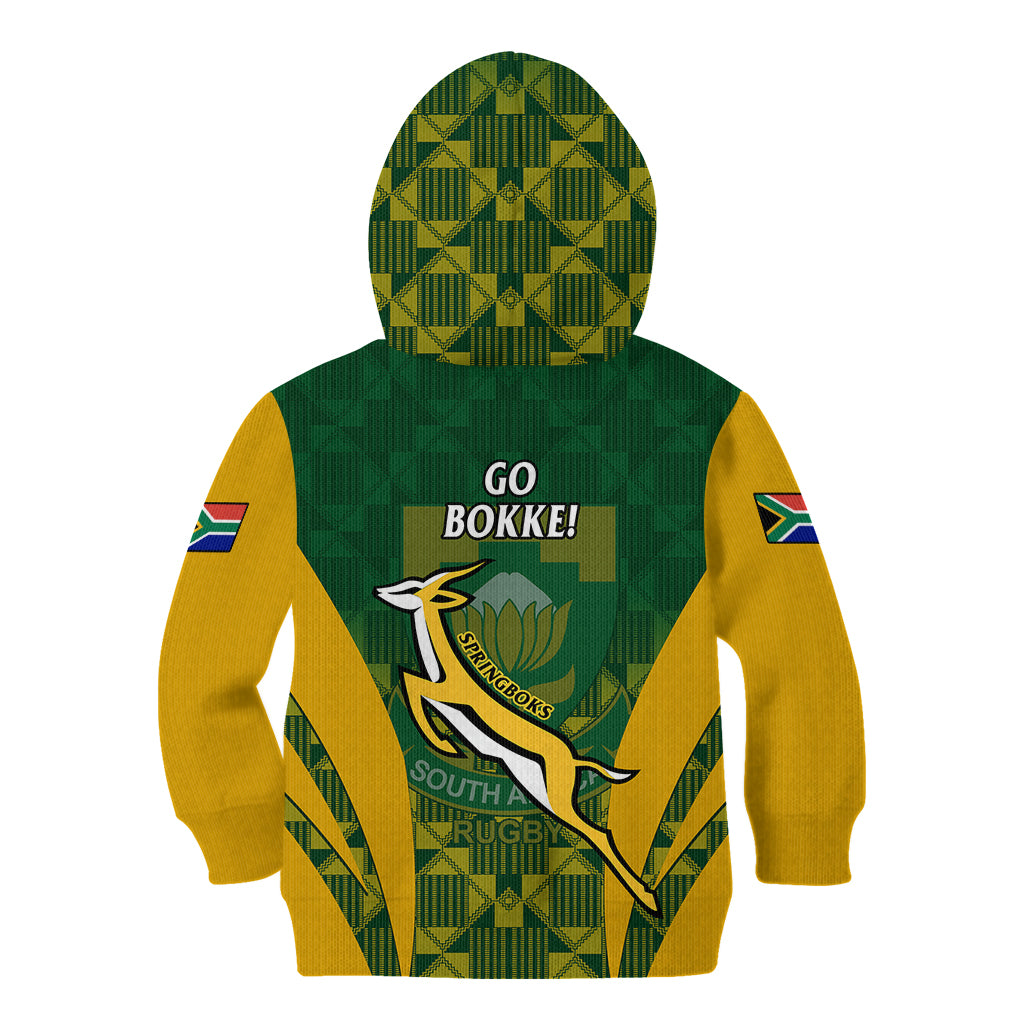 South Africa Rugby Kid Hoodie Go Springboks Kente Pattern With Bokke - Wonder Print Shop