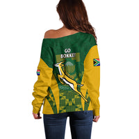 South Africa Rugby Off Shoulder Sweater Go Springboks Kente Pattern With Bokke - Wonder Print Shop