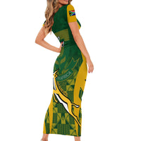 South Africa Rugby Short Sleeve Bodycon Dress Go Springboks Kente Pattern With Bokke - Wonder Print Shop