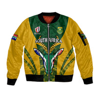 South Africa Rugby Sleeve Zip Bomber Jacket Go Springboks Kente Pattern With Bokke - Wonder Print Shop