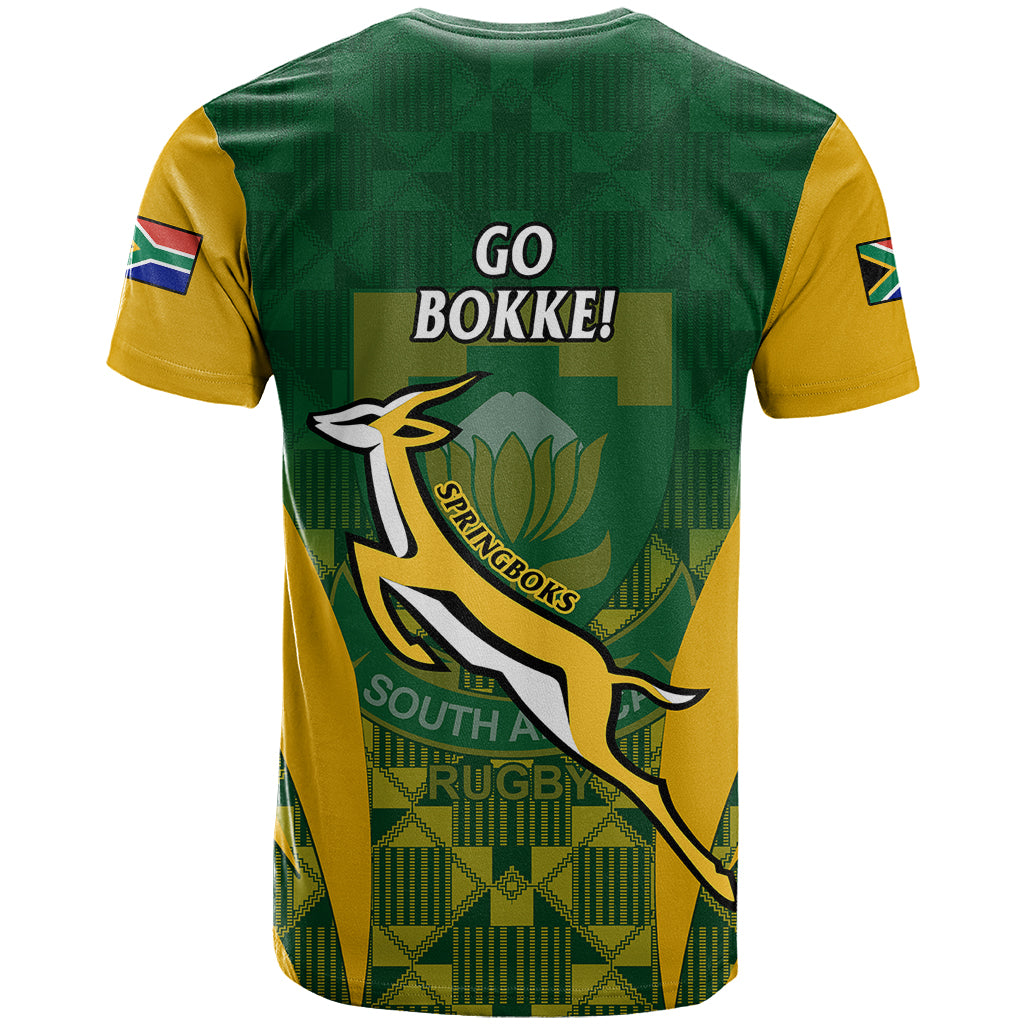 South Africa Rugby T Shirt Go Springboks Kente Pattern With Bokke - Wonder Print Shop