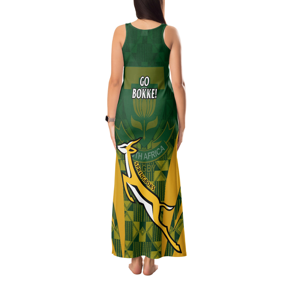 South Africa Rugby Tank Maxi Dress Go Springboks Kente Pattern With Bokke - Wonder Print Shop