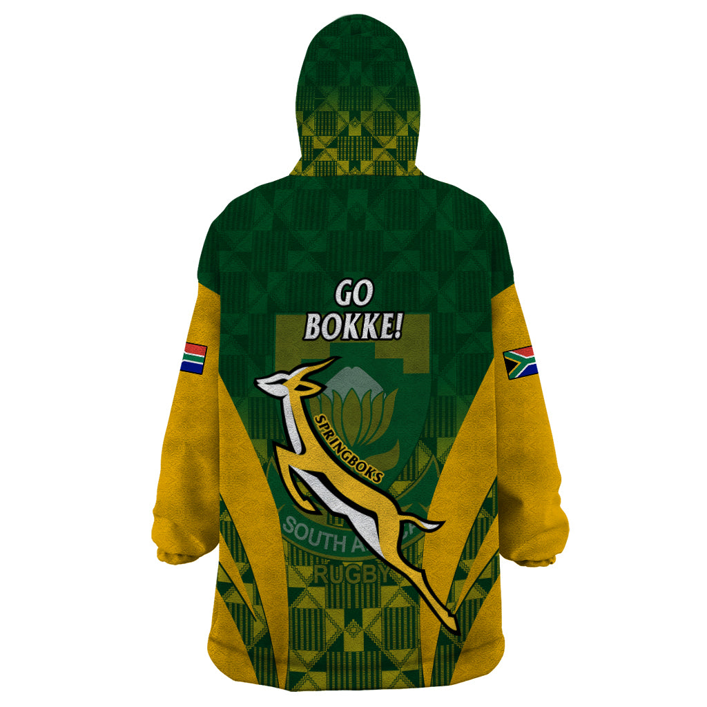 South Africa Rugby Wearable Blanket Hoodie Go Springboks Kente Pattern With Bokke - Wonder Print Shop