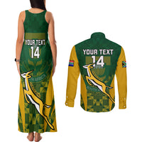 Custom South Africa Rugby Couples Matching Tank Maxi Dress and Long Sleeve Button Shirts Go Springboks Kente Pattern With Bokke - Wonder Print Shop