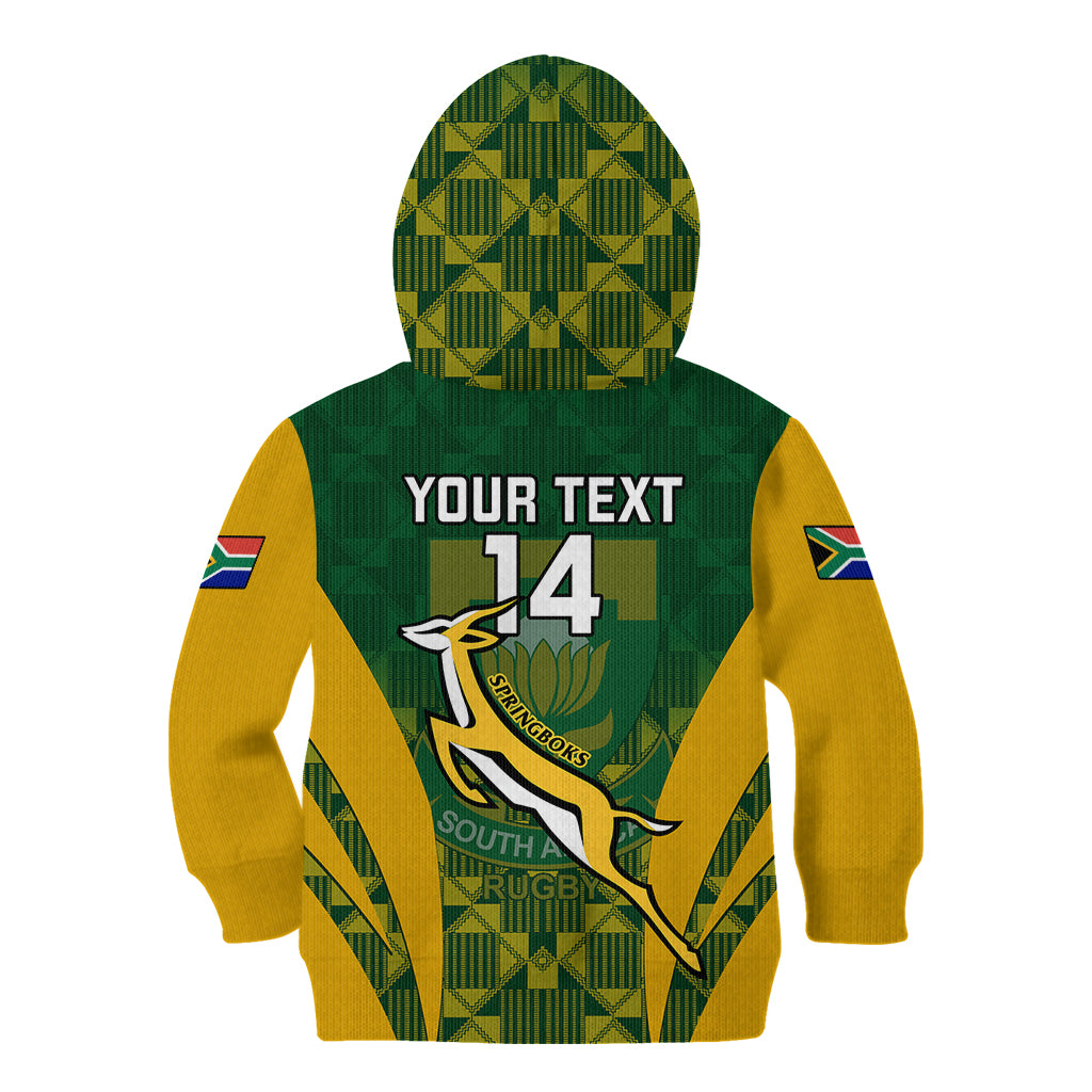 Custom South Africa Rugby Kid Hoodie Go Springboks Kente Pattern With Bokke - Wonder Print Shop