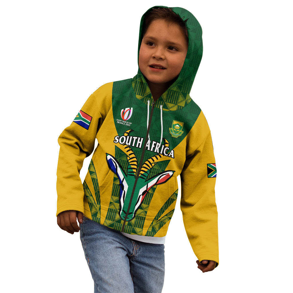 Custom South Africa Rugby Kid Hoodie Go Springboks Kente Pattern With Bokke - Wonder Print Shop
