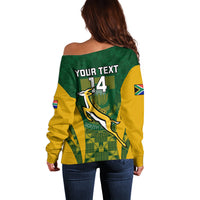 Custom South Africa Rugby Off Shoulder Sweater Go Springboks Kente Pattern With Bokke - Wonder Print Shop
